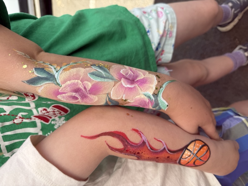 Basketball flames and floral bouquet arm designs