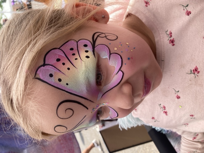 Half Butterfly — pastel pink and lavender one-eye design