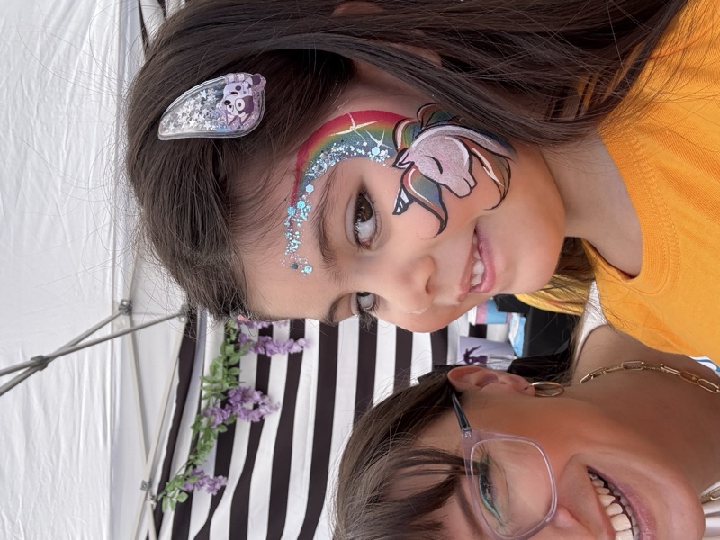 Rainbow Unicorn — cheek art with golden horn and rainbow mane